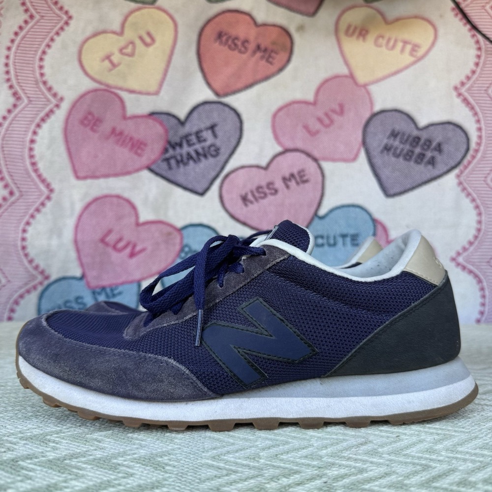 Size 9.5 - New Balance 501 Shoes Mens Sneakers Blue Lace Up Suede Nylon Retro‎